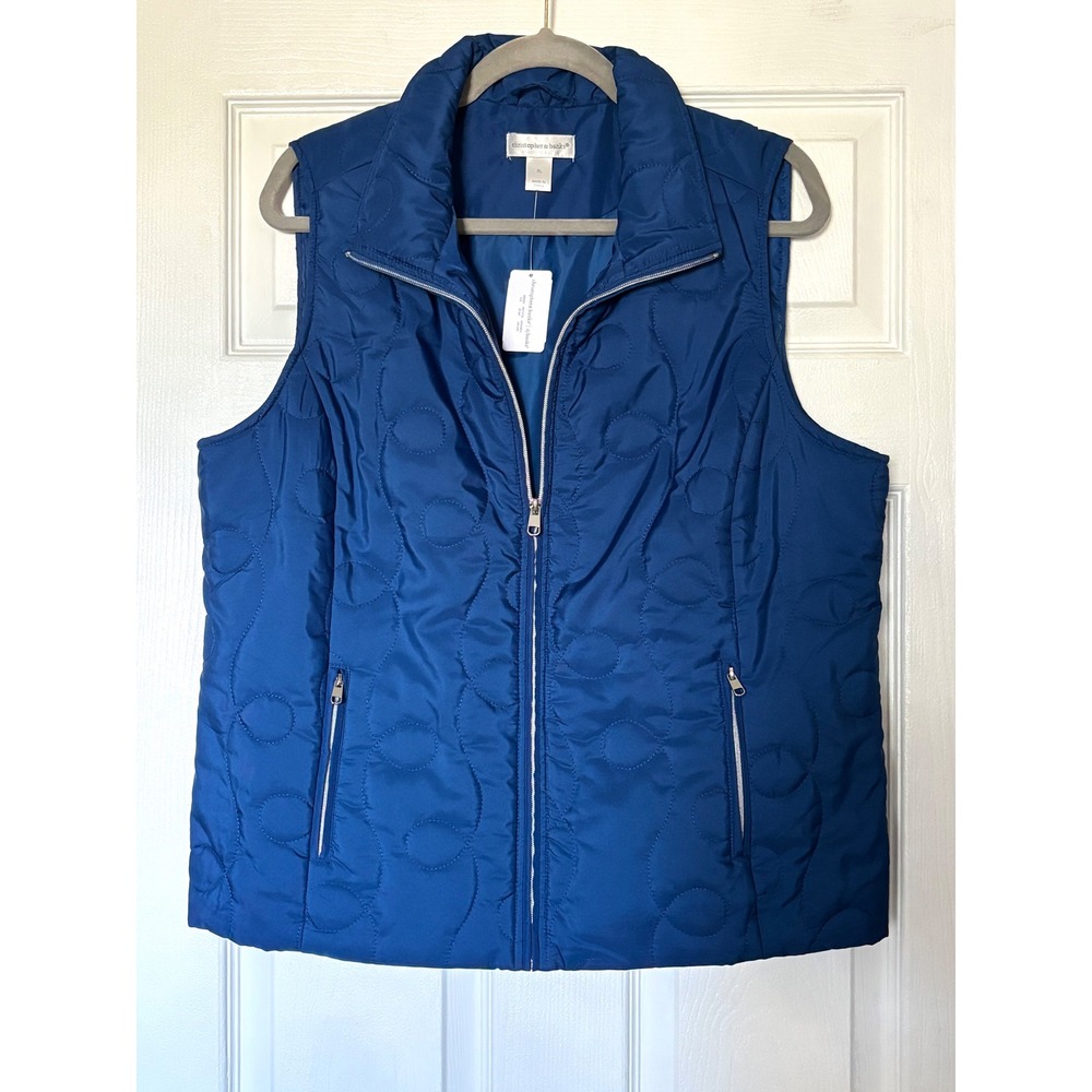 Christopher & Banks Royal Blue Quilted Puffer Vest XL Full Zip Scroll Stitch